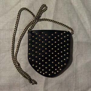 Black leather studded crossbody purse